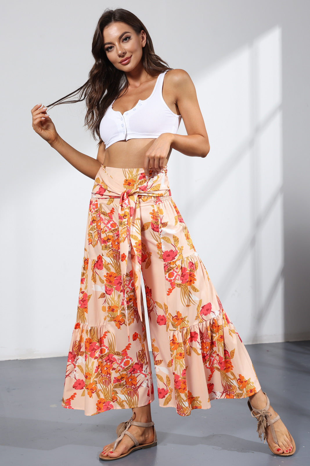 Printed Women's Loose Beach Wide Leg Pant Bindings