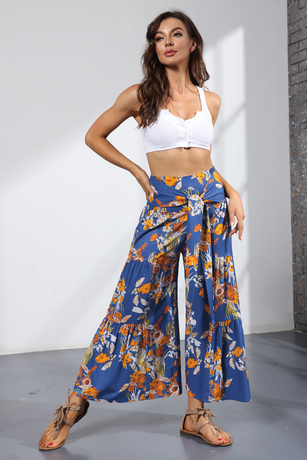 Printed Women's Loose Beach Wide Leg Pant Bindings