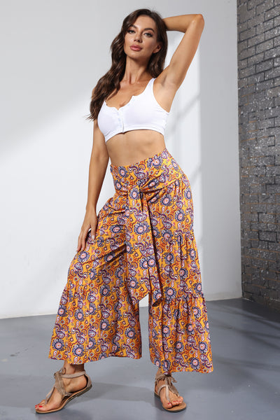 Printed Women's Loose Beach Wide Leg Pant Bindings