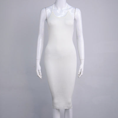 Ribbed Knit Dress Sexy Beach Dress Hanging Around The Neck Open Back Knit