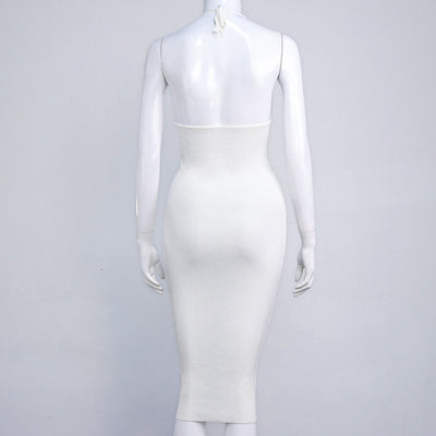 Ribbed Knit Dress Sexy Beach Dress Hanging Around The Neck Open Back Knit