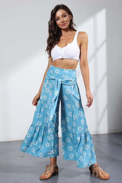 Printed Women's Loose Beach Wide Leg Pant Bindings