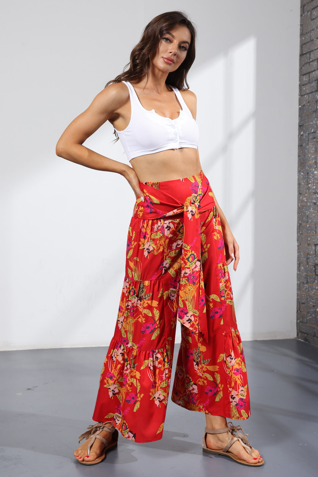 Printed Women's Loose Beach Wide Leg Pant Bindings