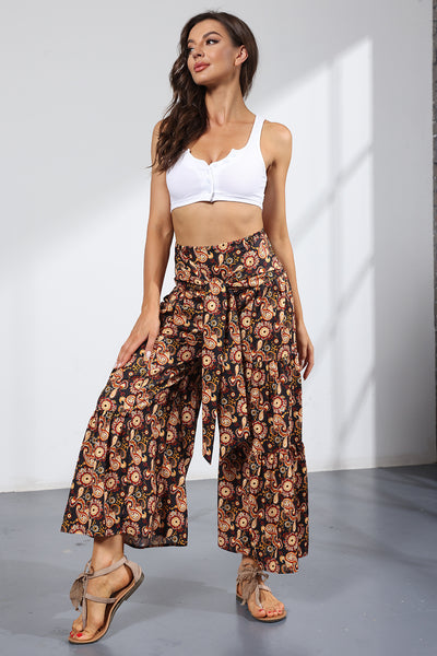 Printed Women's Loose Beach Wide Leg Pant Bindings