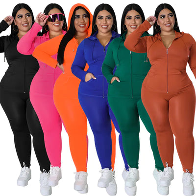 Chic Plus Size Zip Hoodie & Pants Set