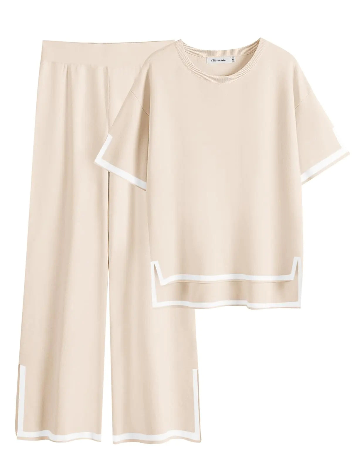 Caracilia Women's Knit Sweater Lounge Set Beige Large