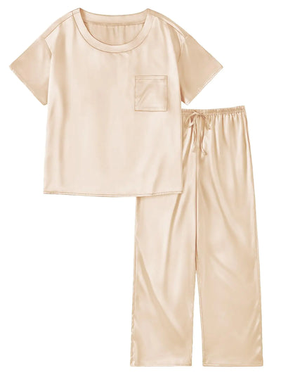 LILLUSORY Womens Pajama Sets 2 Piece Satin Lounge Sets Cute Summer Pjs Silk Comfy Loungewear Champagne
