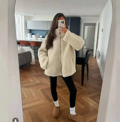Chic Lamb Wool Zip-Up Jacket