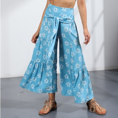 Printed Women's Loose Beach Wide Leg Pant Bindings
