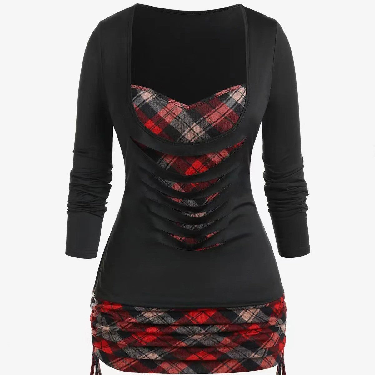 Pure Color Knitted Contrast Plaid Front Middle Burn Cover