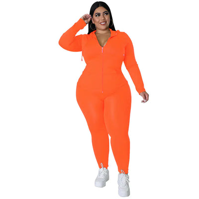 Chic Plus Size Zip Hoodie & Pants Set