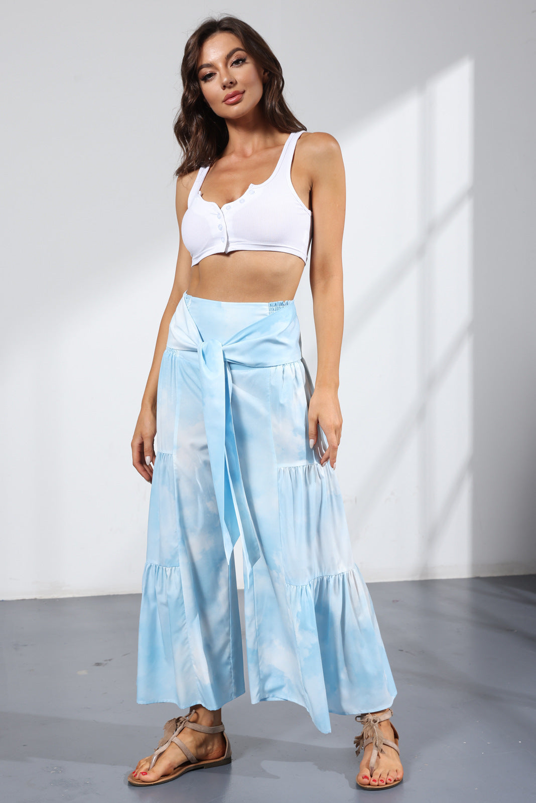 Printed Women's Loose Beach Wide Leg Pant Bindings