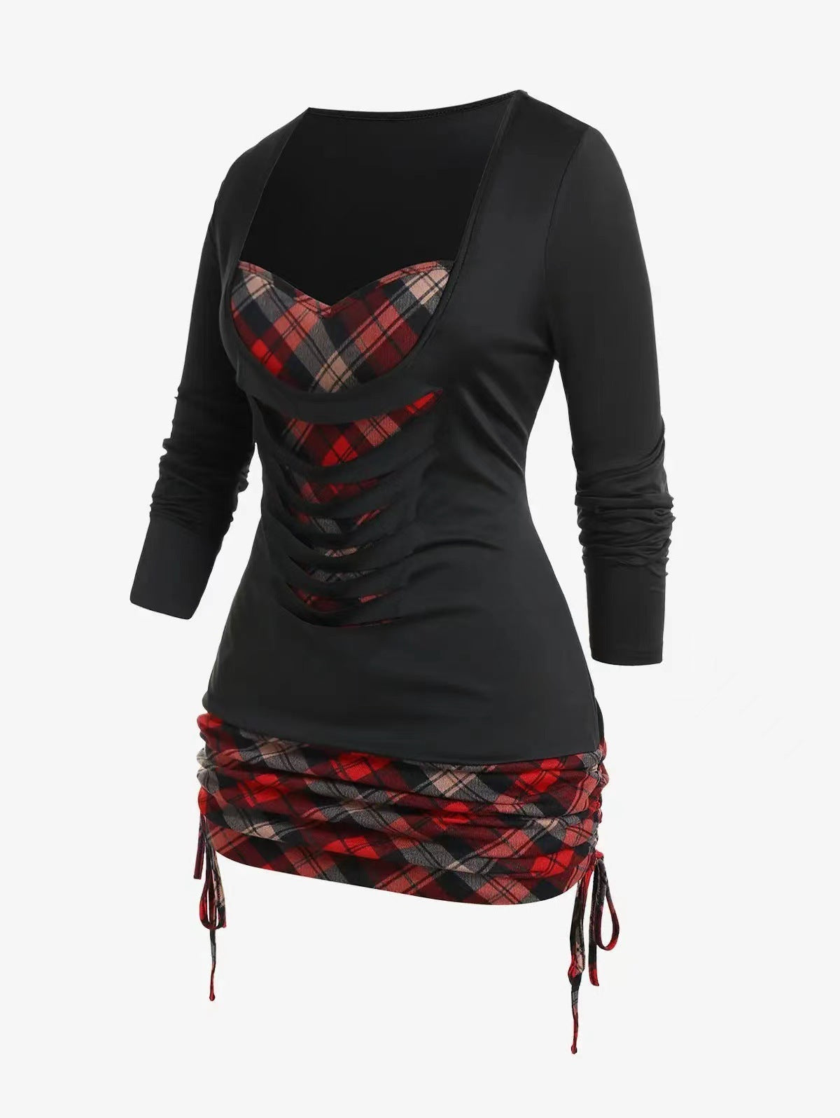 Pure Color Knitted Contrast Plaid Front Middle Burn Cover
