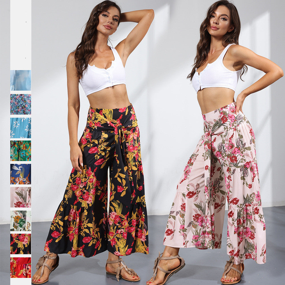 Printed Women's Loose Beach Wide Leg Pant Bindings