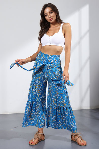Printed Women's Loose Beach Wide Leg Pant Bindings