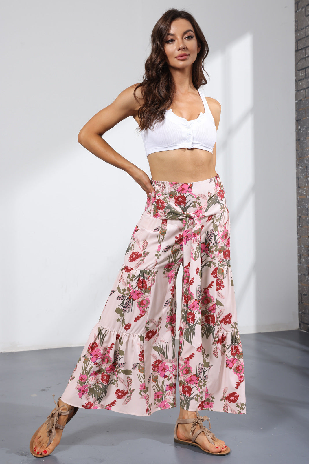 Printed Women's Loose Beach Wide Leg Pant Bindings