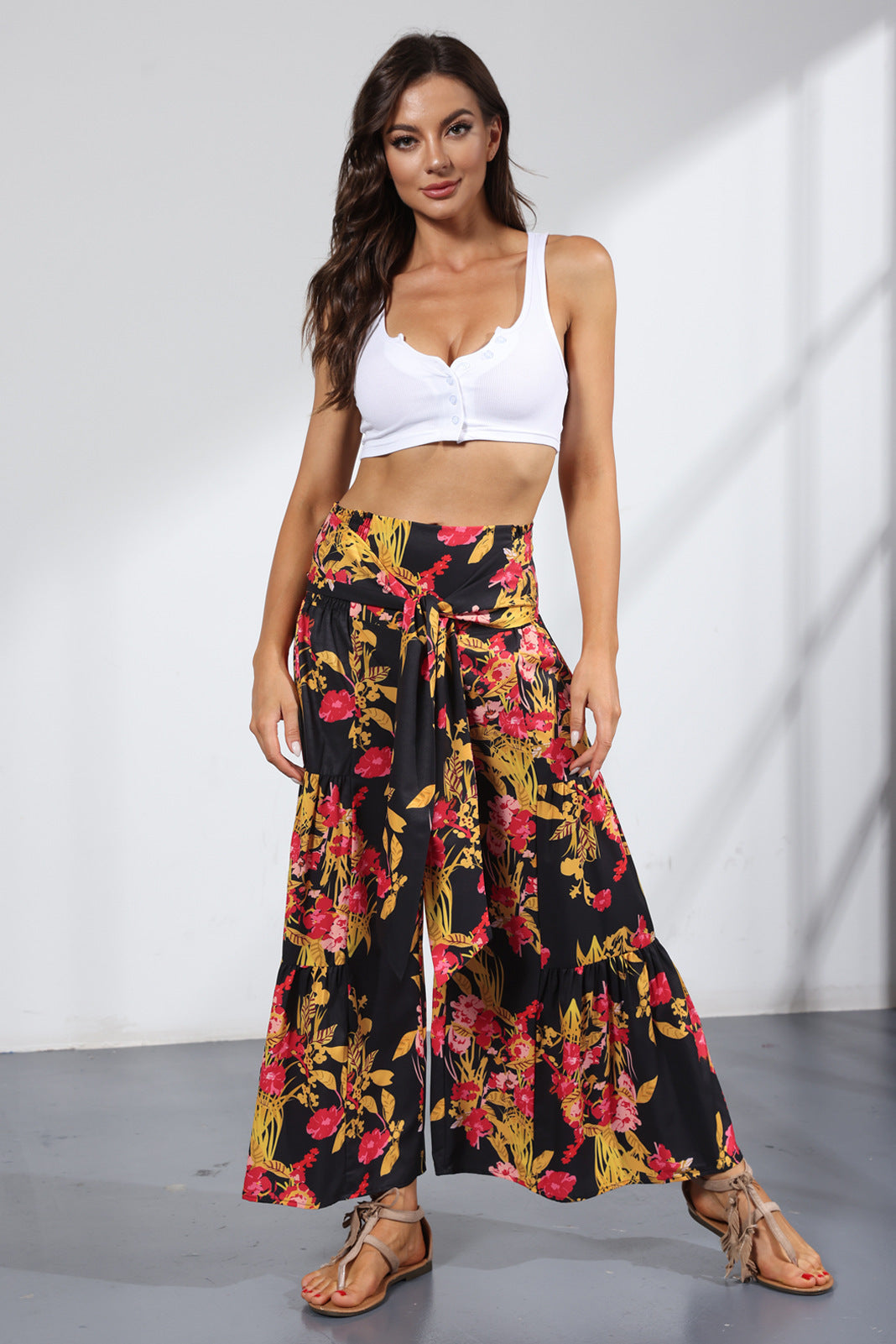 Printed Women's Loose Beach Wide Leg Pant Bindings