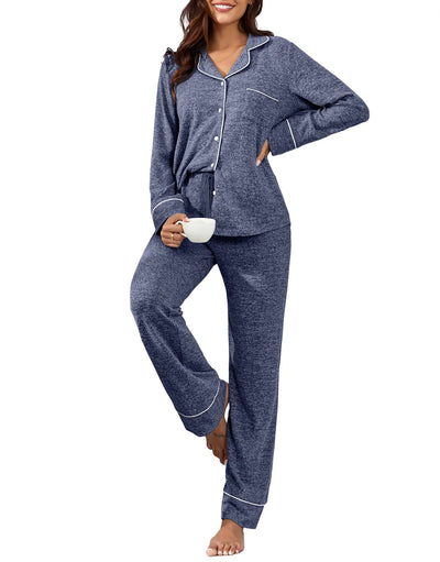 PrinStory Women's Classic Buttoned Pajama Set