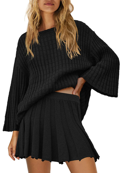 Yanekop Women's Comfy Lounge Sweater & Skirt Set