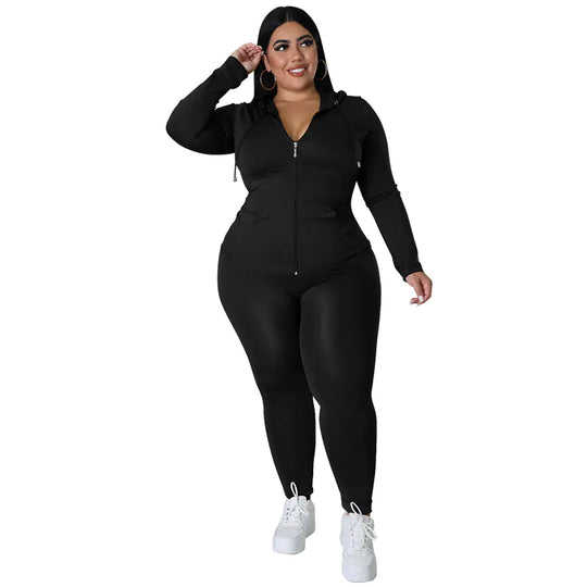 Chic Plus Size Zip Hoodie &amp; Pants Set