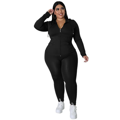 Chic Plus Size Zip Hoodie & Pants Set