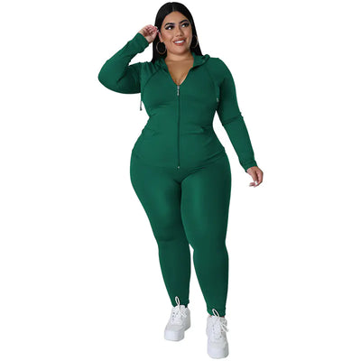 Chic Plus Size Zip Hoodie & Pants Set