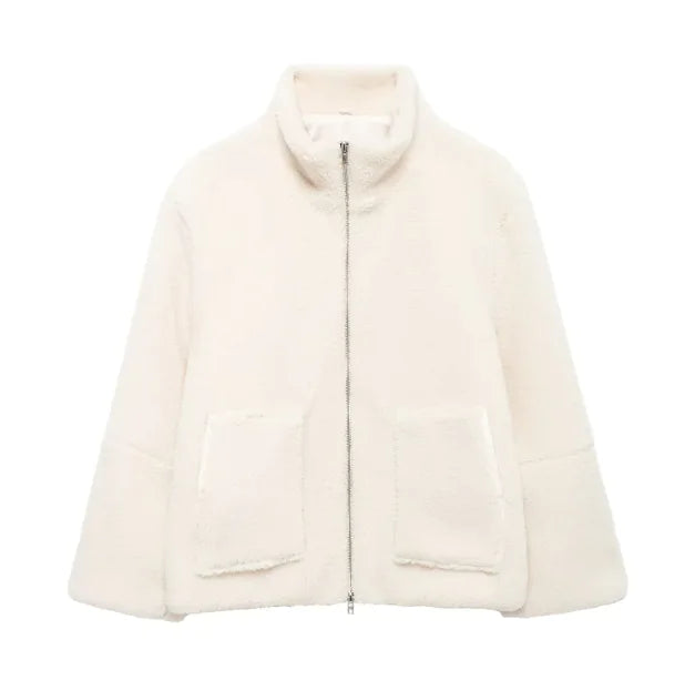 Chic Lamb Wool Zip-Up Jacket