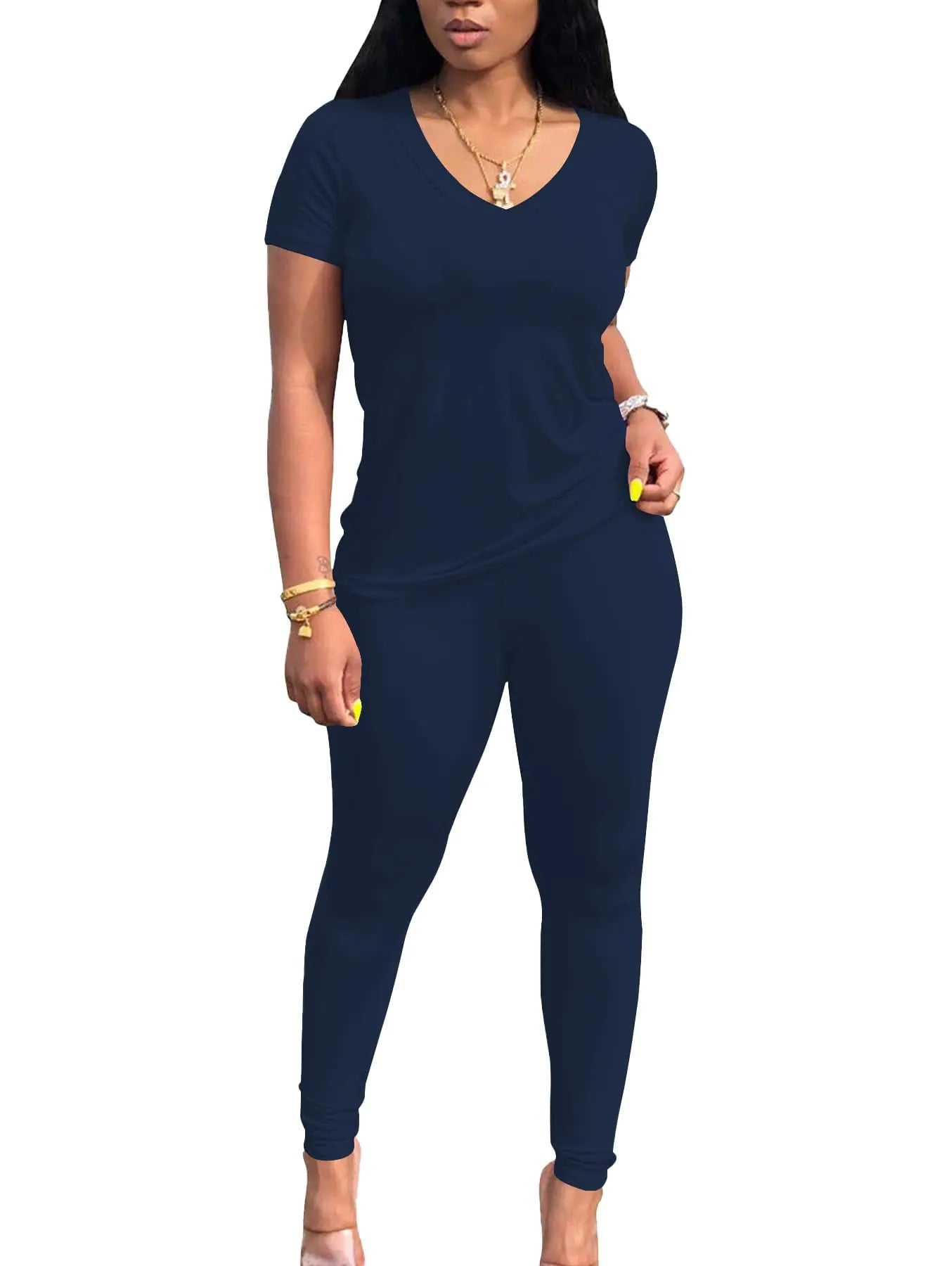 PINSV Navy Lounge Outfit Sets for Women